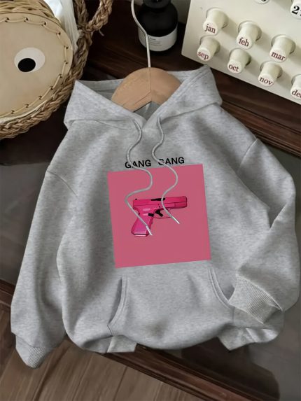 New Women'S Casual Stylish Sweatshirt with 'Gang Gang' Letter Pattern, Printed Kangaroo Pocket, Drawstring Hooded Top, Perfect for Everyday Wear for Fashion Enthusiasts.