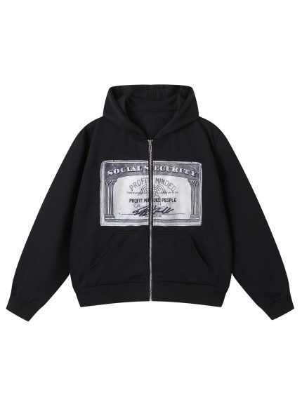 Women'S Vintage Dollar Bill Print Hooded Sweatshirt - Oversized Loose Fit Long Sleeve Zipper Jacket with Dollar Bill Design, Soft Casual Winter Warmth, Ladies Sweatshirts, Seasonal Fashion, Streetwear Style, Streetwear Lovers