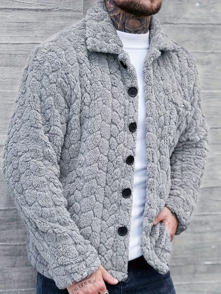 Casual Cool Men'S Single-Breasted Pocket Fleece Jacket, Autumn And Winter Outerwear for Men.