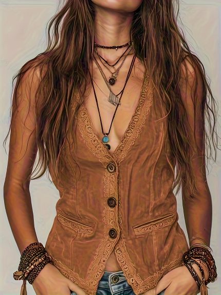 Elegant Retro Lace Trim Sleeveless Vest - ZLLZ Collar Winter Jacket, Solid Color (Blacku002FWhiteu002FNavyu002FBurgundy), Hand Washable, Versatile Blazer for Fallu002FWinter, Non- Back Panel, Fashion Outerwear