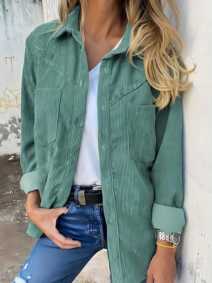 Corduroy Women'S Top, Simple And Casual Multi-Purpose with Pockets, Suitable for Back-To- Season, Autumn And Winter Wear, Vintage Shirt for Teacher'S Day.
