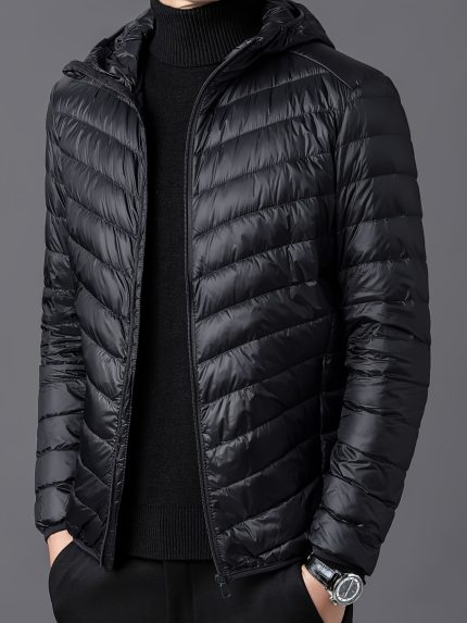 Men'S Winter Warm Hooded Jacket - Heavy-Duty Thermal Insulated Coat with Full-Zip Closure, Full-Length Zipper & Hooded Collar, Solid Red, Casual Outerwear For Cold Weather, Winter Jacket, Cold Weather Apparel, Durable Winter Wear, Seasonal Fashion