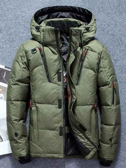 New Men's down -padded jacket, short and trendy windbreaker, detachable cap, thick and warm, multi-pocket hooded winter wear