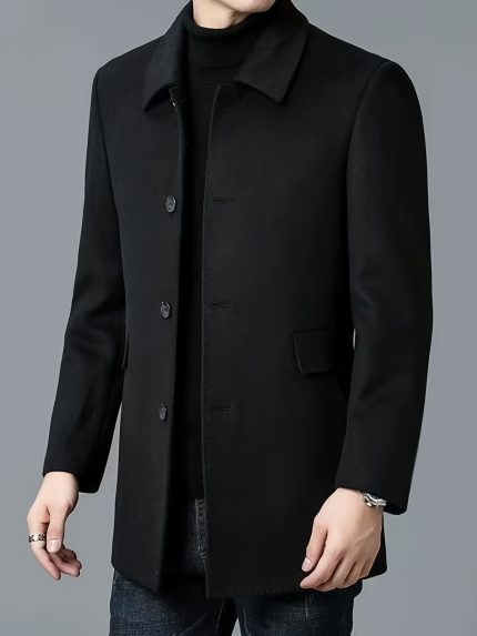 Spring And Autumn Fashion Men'S Mid-Length Thick Double-Sided Trench Coat with a Lapel And Buttons in European And Korean Style.